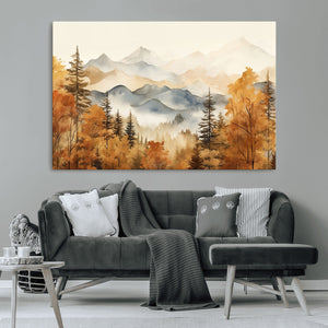 Golden Autumn Forest Wall Art Canvas | Mountain Landscape