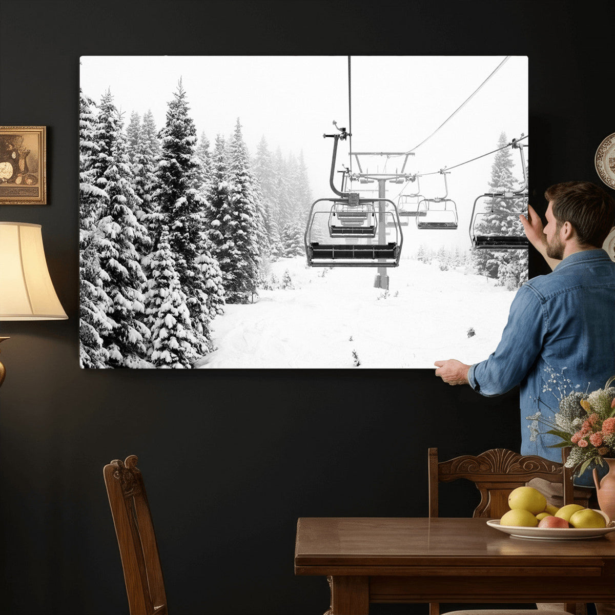 Ski Wall Art - Ski Lift Wall Art Canvas Print Snow Covered