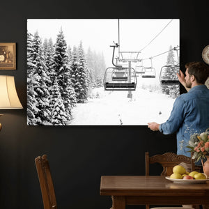 Ski Wall Art - Ski Lift Wall Art Canvas Print Snow Covered