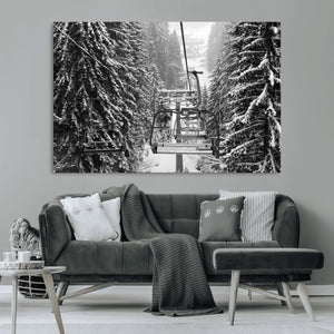 Winter Ski Lift Black and White Canvas Wall Art – Alpine