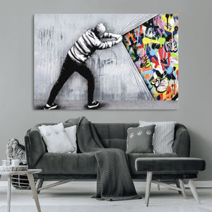 Banksy Art Behind the Curtain Street Wall Art Canvas Print |