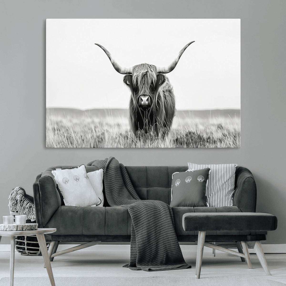 Highland Cow Canvas Wall Art – Majestic Beauty in Black and