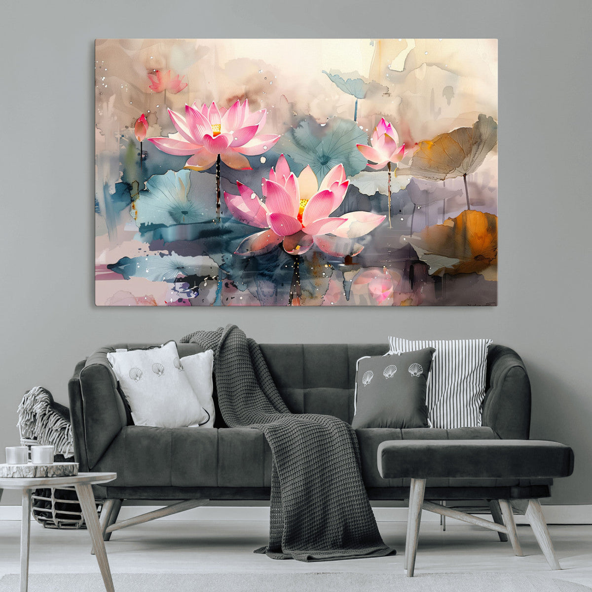 Lotus Flower Wall Art | 3-Panel Giclee Canvas Print of Pink