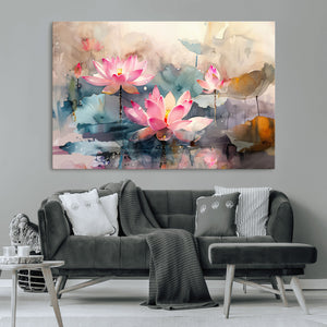 Lotus Flower Wall Art | 3-Panel Giclee Canvas Print of Pink