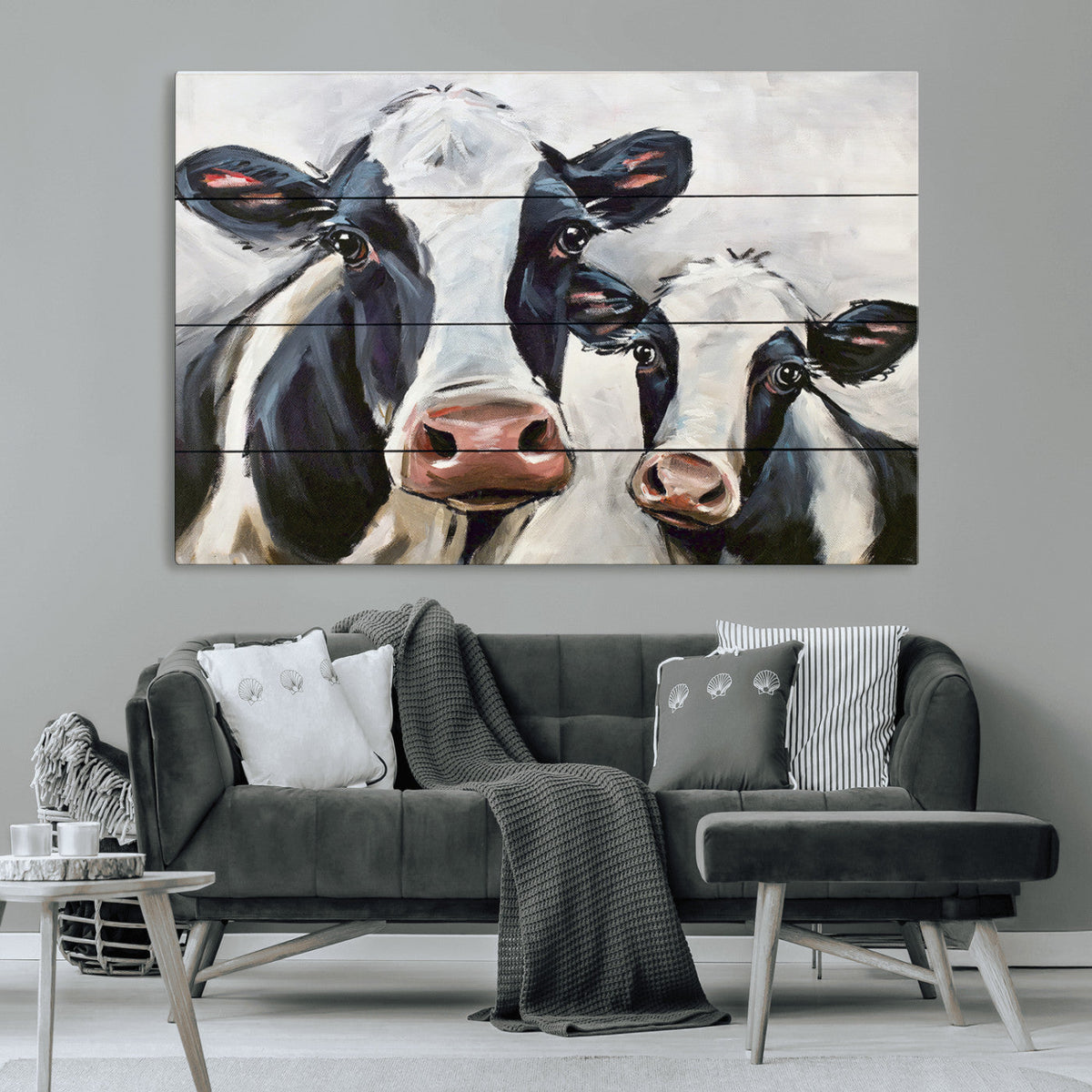 Vintage Baby and Mom Cattle Wall Art Canvas Print