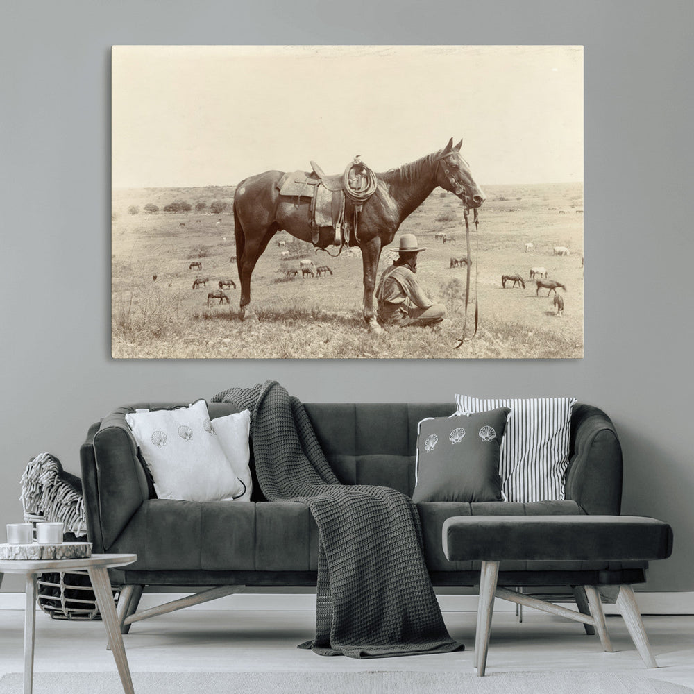 Cowboy Wall Art - Western Horse Canvas Print - Vintage