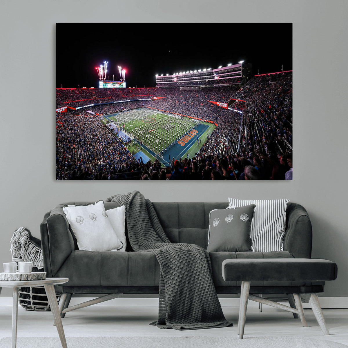 Ben Hill Griffin Stadium Night Game Triple Canvas Wall Art -