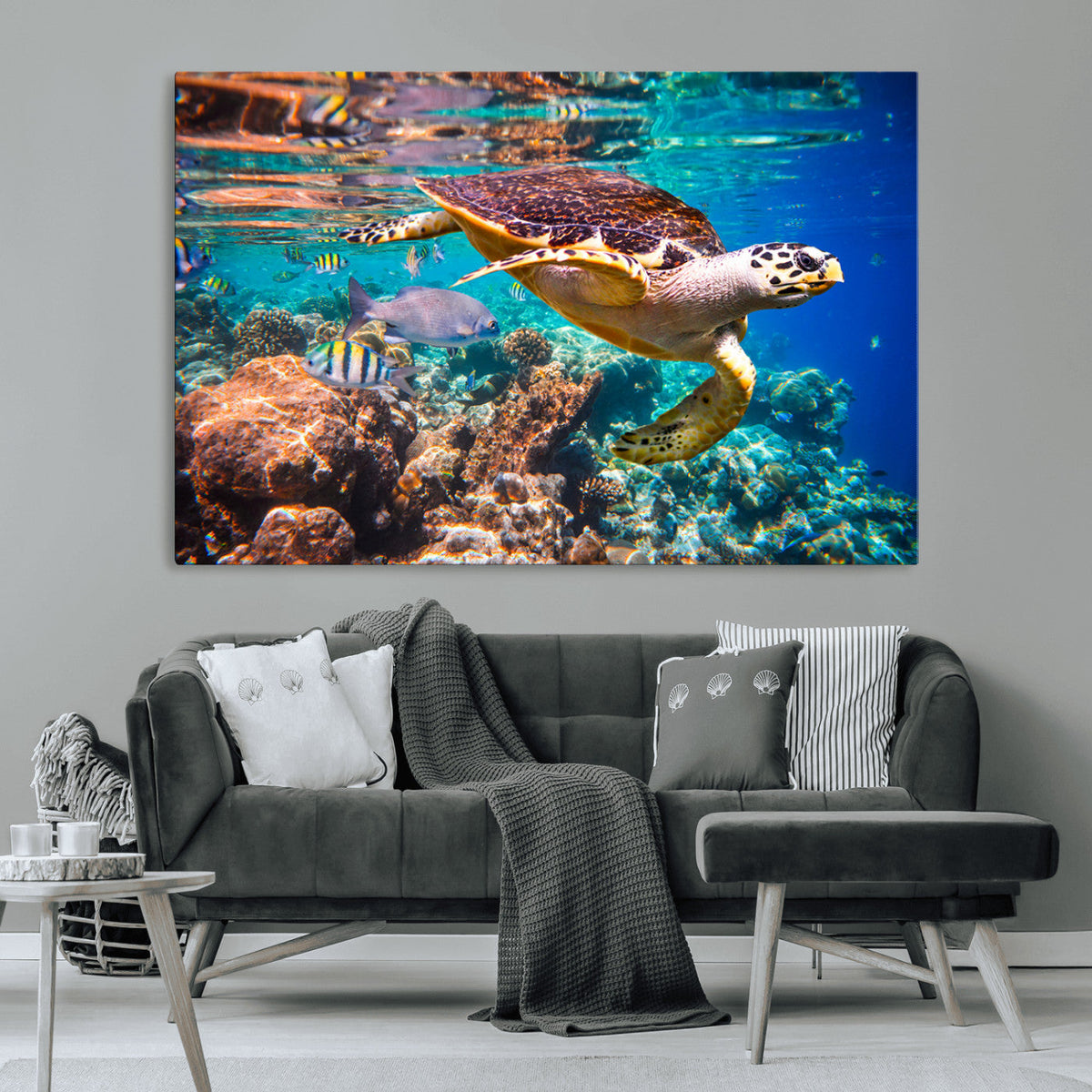 Sea Turtle Wall Art Canvas Print – Vibrant Ocean Coral Reef