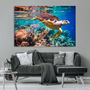Sea Turtle Wall Art Canvas Print – Vibrant Ocean Coral Reef