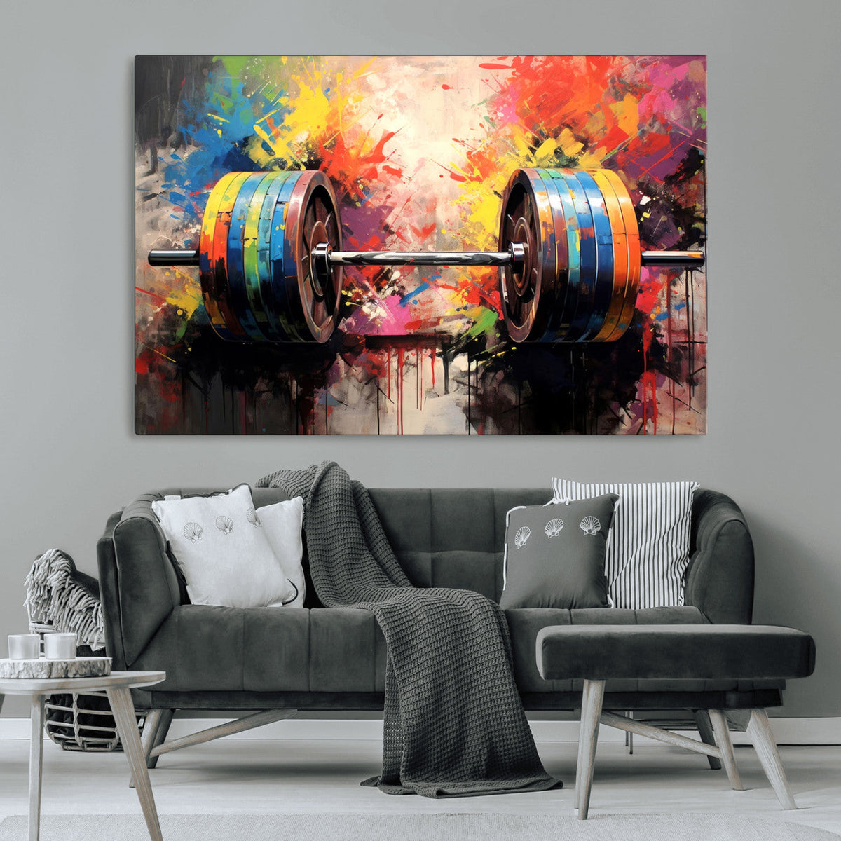 Weightlifting Barbell Art Triptych, Bold Abstract Fitness