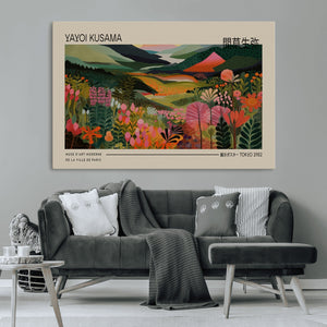 Yayoi Kusama Landscape Canvas Print, Vibrant Floral Mountain