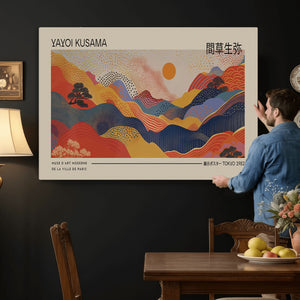 Yayoi Kusama Landscape Canvas Print, Vibrant Floral Mountain