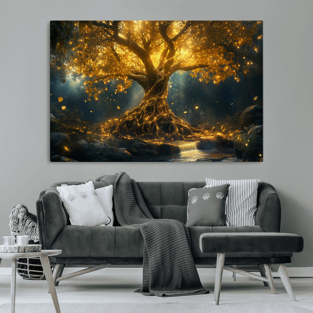 Golden Tree of Life Canvas Wall Art Print - Majestic Glowing