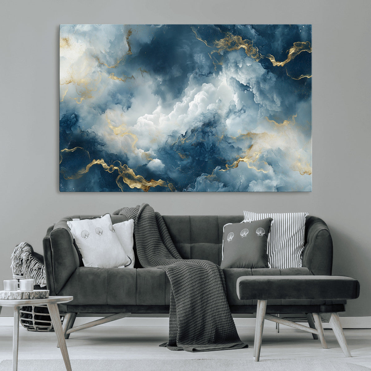 Large Abstract Print - Luxe Blue and Gold Abstract Canvas