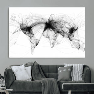 Abstract World Map Wall Art – Framed Geometric Line Canvas