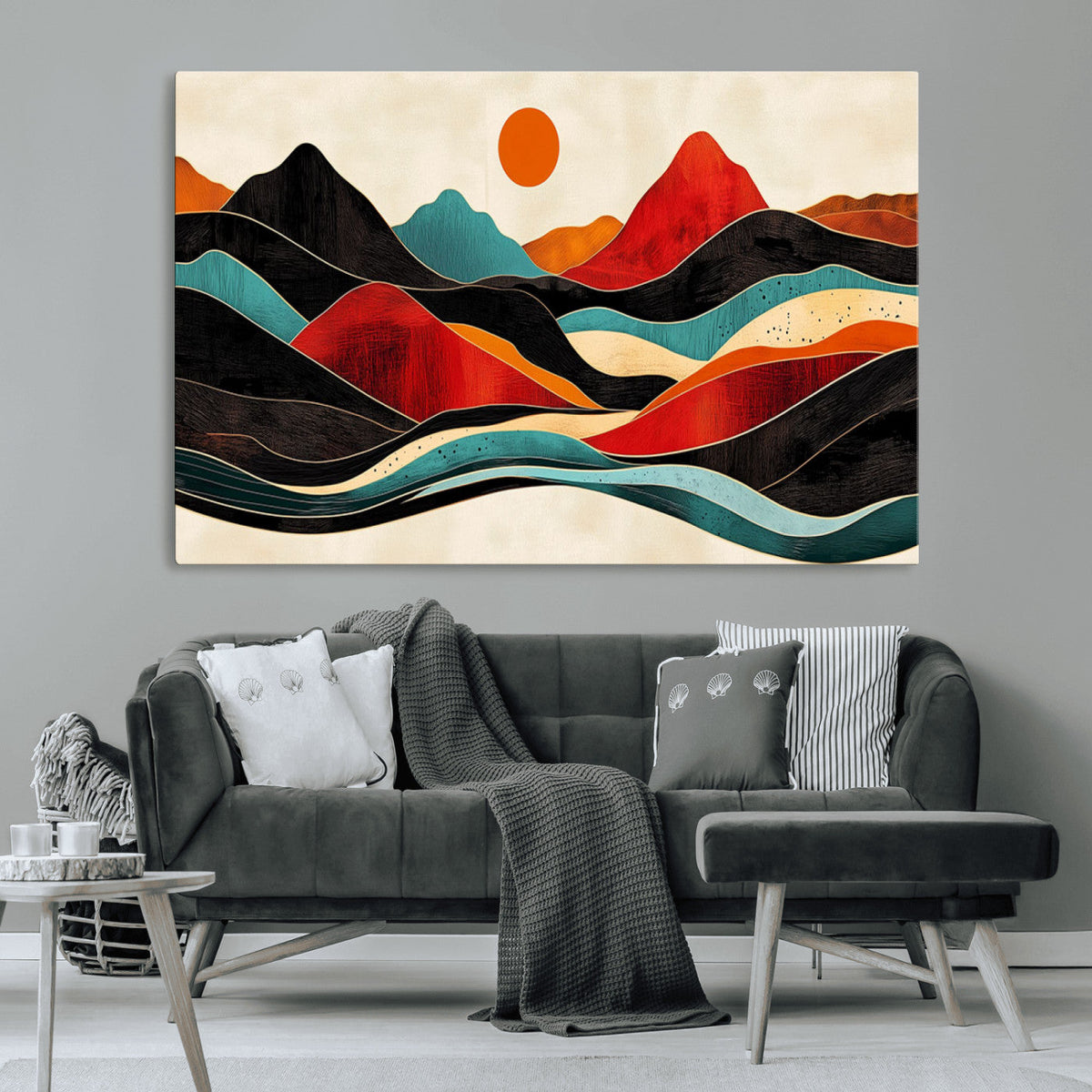 Western Wall Decor - Large Triptych Mountain Canvas - Boho
