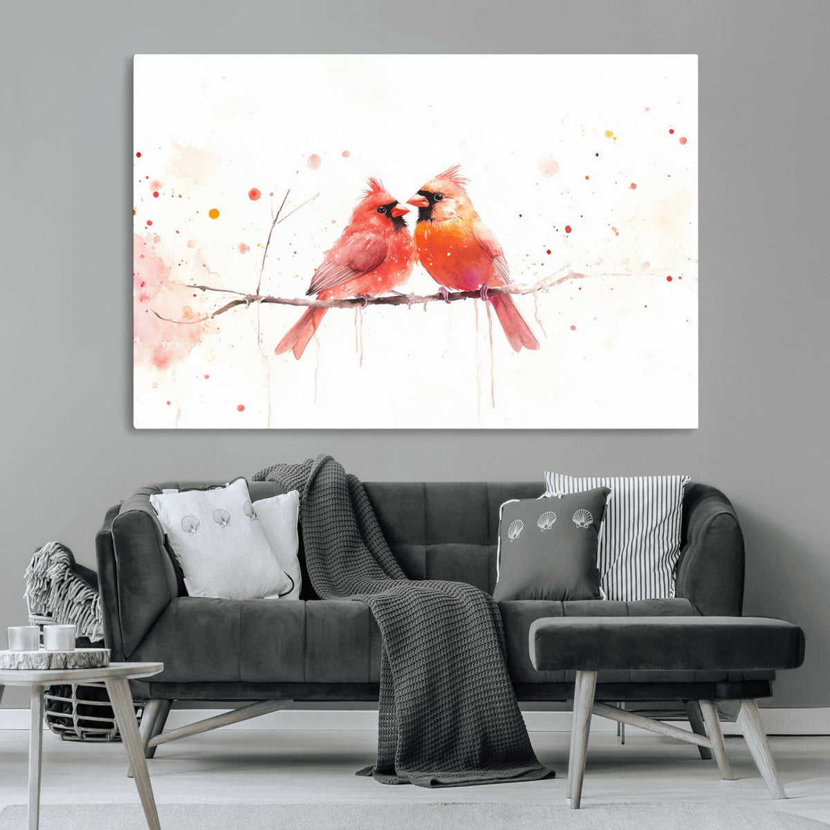 Cardinal Bird Canvas Wall Art - Male and Female Cardinal