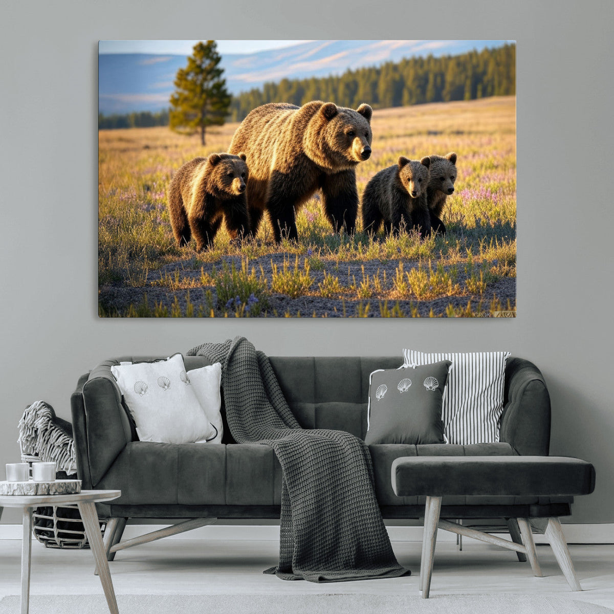 Grizzly Bear Family Wall Art Canvas Print – Majestic