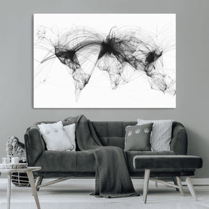 Flight Routes Air Traffic Map Canvas Wall Art - Framed -