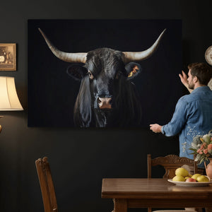 Majestic Longhorn Bull Wall Art Canvas Print – Dark