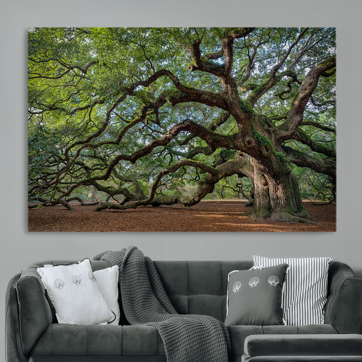 Historic Tree Wall Art – Framed Mossy Branch Canvas Artwork,