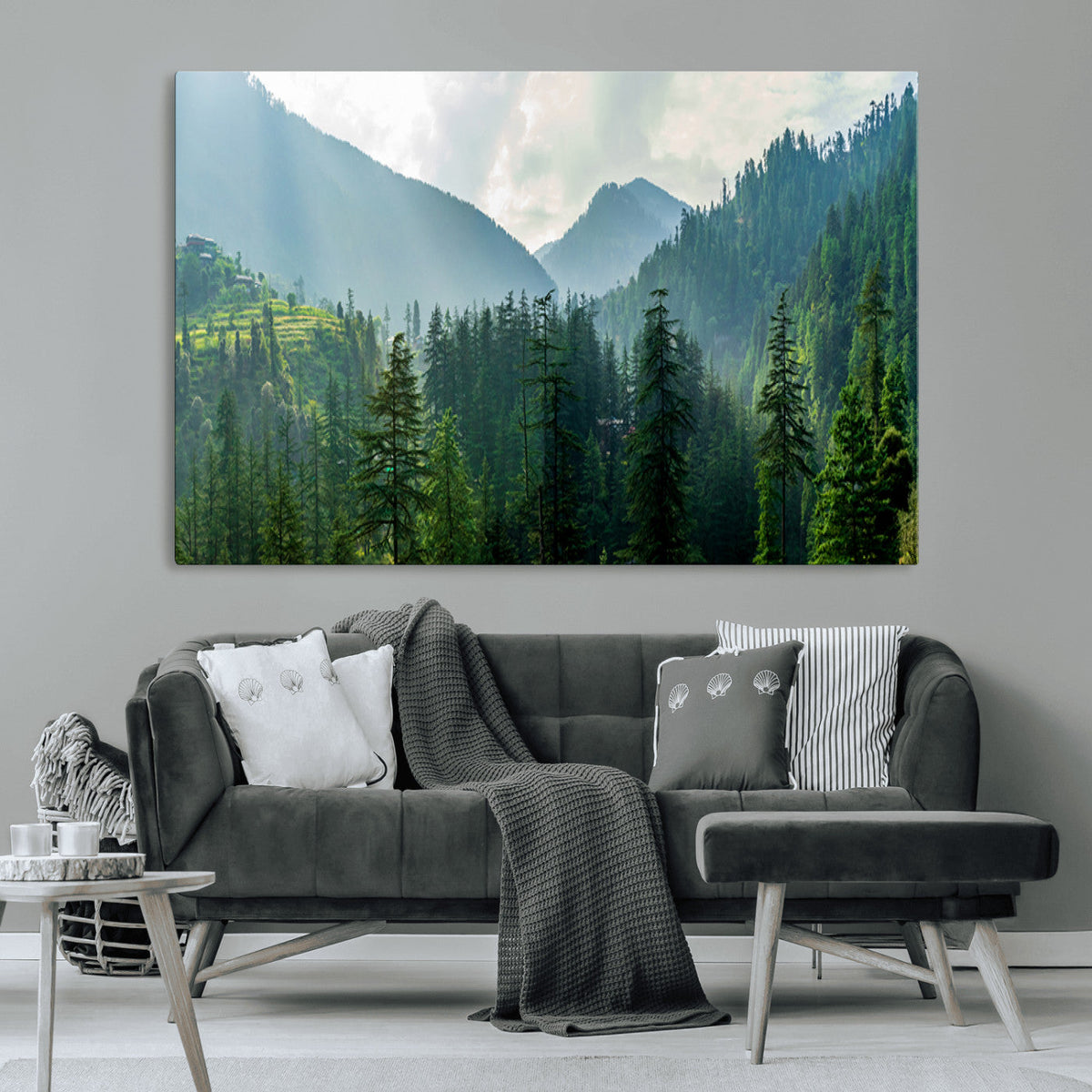 Misty Forest Mountain Wall Art Canvas Print – Framed Serene
