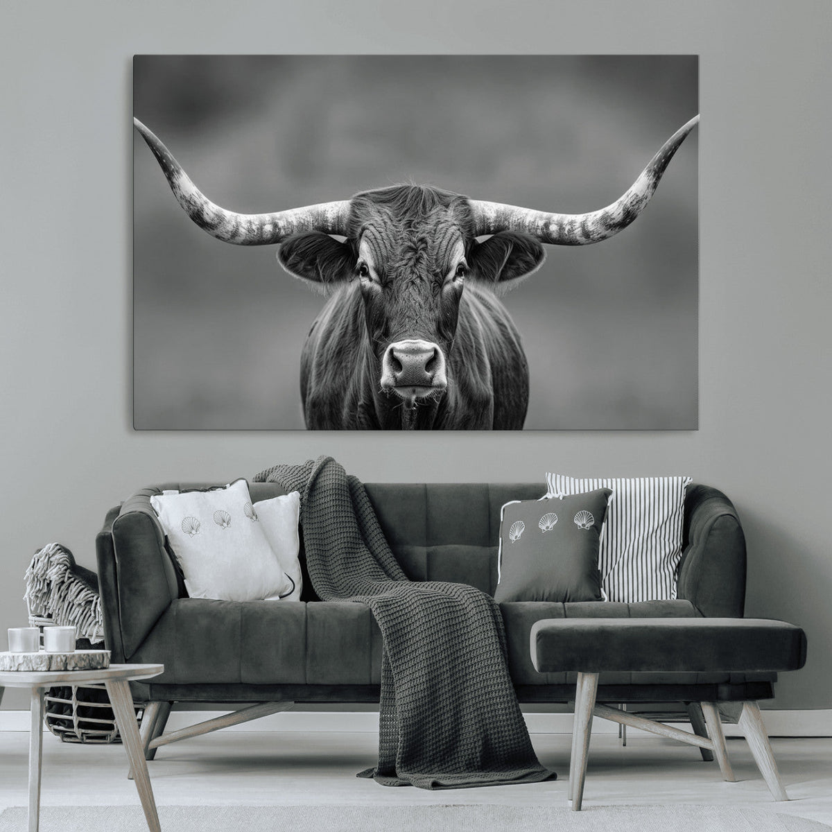 Texas Longhorn Wall Art Canvas Print – Framed Western Bull