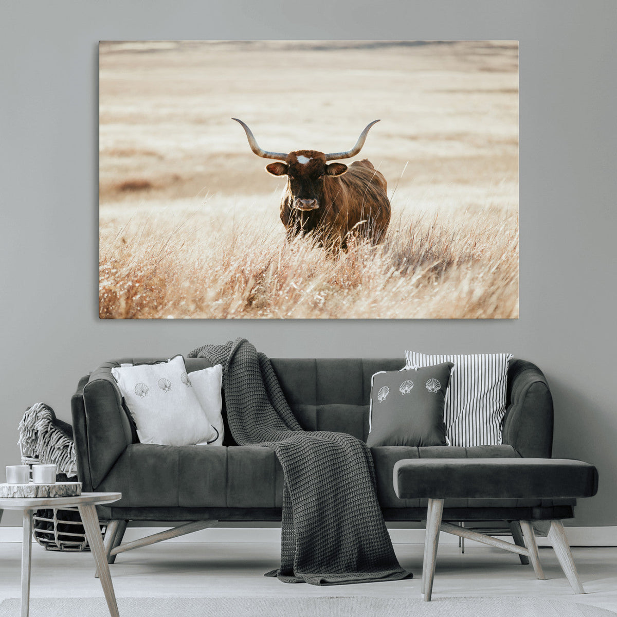 Texas Longhorn Wall Art Canvas Print – Framed Brown Horned