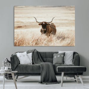 Texas Longhorn Wall Art Canvas Print – Framed Brown Horned