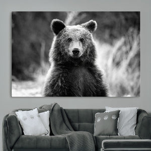 Grizzly Bear Wall Art Canvas Print – Framed Black White