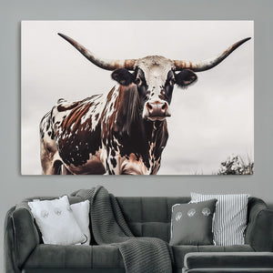 Texas Longhorn Wall Art Canvas Print – Framed Spotted Bull