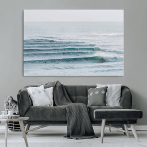 Ocean Waves Wall Art Canvas Print – Framed Surfer Lineup