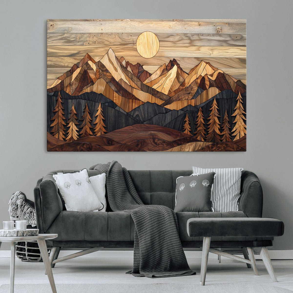 Wood Mountain Landscape Wall Art Canvas Print – Framed