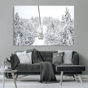Snowy Ski Lift Wall Art – Framed Winter Mountain Canvas