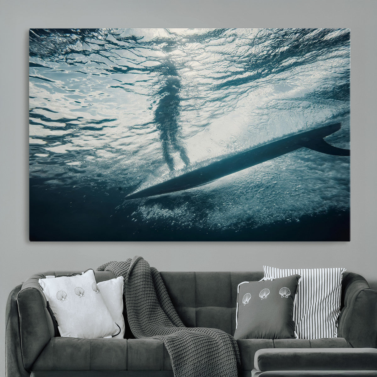 Underwater Surf Wall Art – Framed Ocean Wave Canvas Artwork,