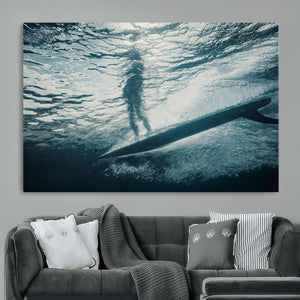 Underwater Surf Wall Art – Framed Ocean Wave Canvas Artwork,