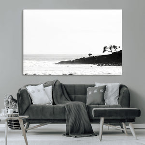 Surfer Cliffs Wall Art Canvas Print – Framed Black White