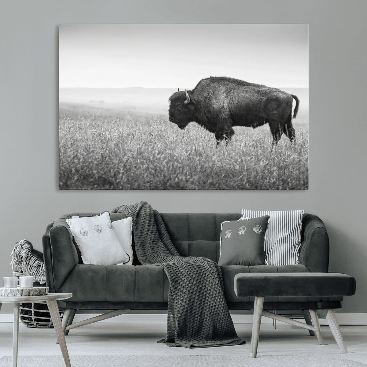 Bison Wall Art Canvas Print – Framed Rustic Wildlife Scene