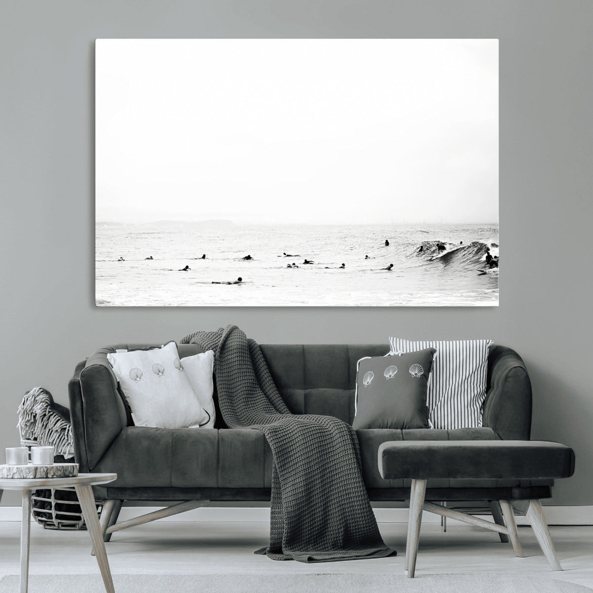 Monochrome Swimming Wall Art Canvas Print – Framed Ocean