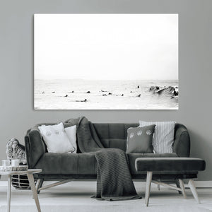 Monochrome Swimming Wall Art Canvas Print – Framed Ocean