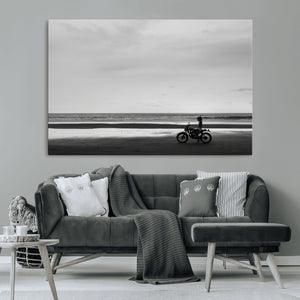 Motorcycle Beach Wall Art Canvas Print – Framed Vintage