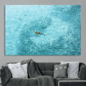 Fish Swarm Wall Art Canvas Print – Framed Marine Life Art