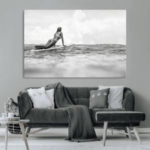 Black and White Surfing Wall Art Canvas Print – Framed Ocean