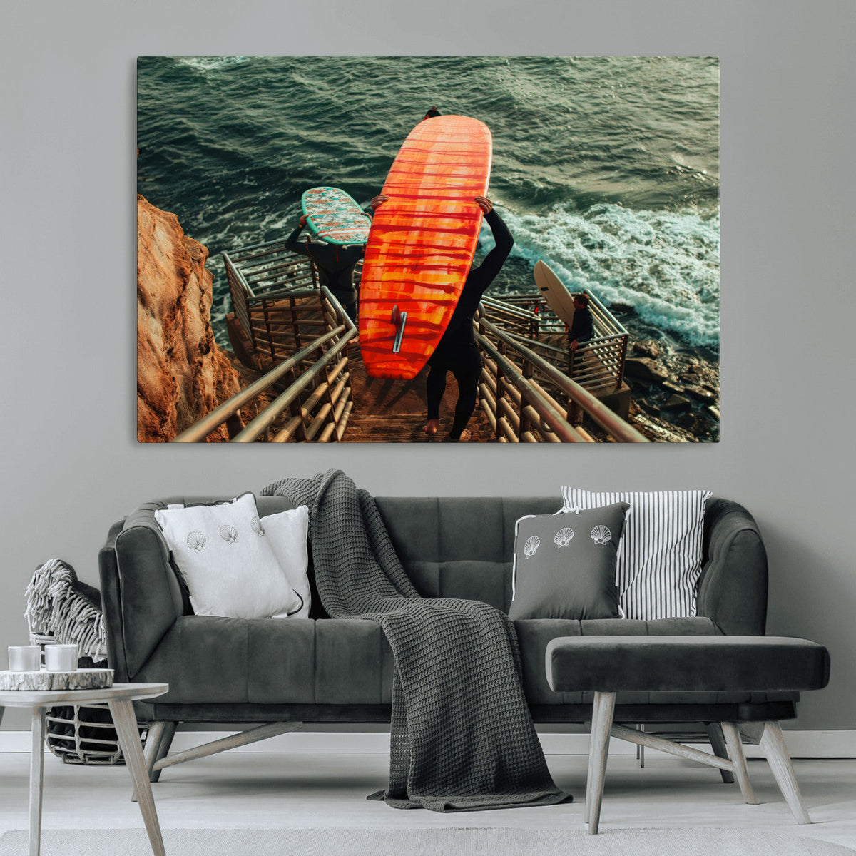 Surfer Stairway Wall Art Canvas Print – Framed Ocean Surf