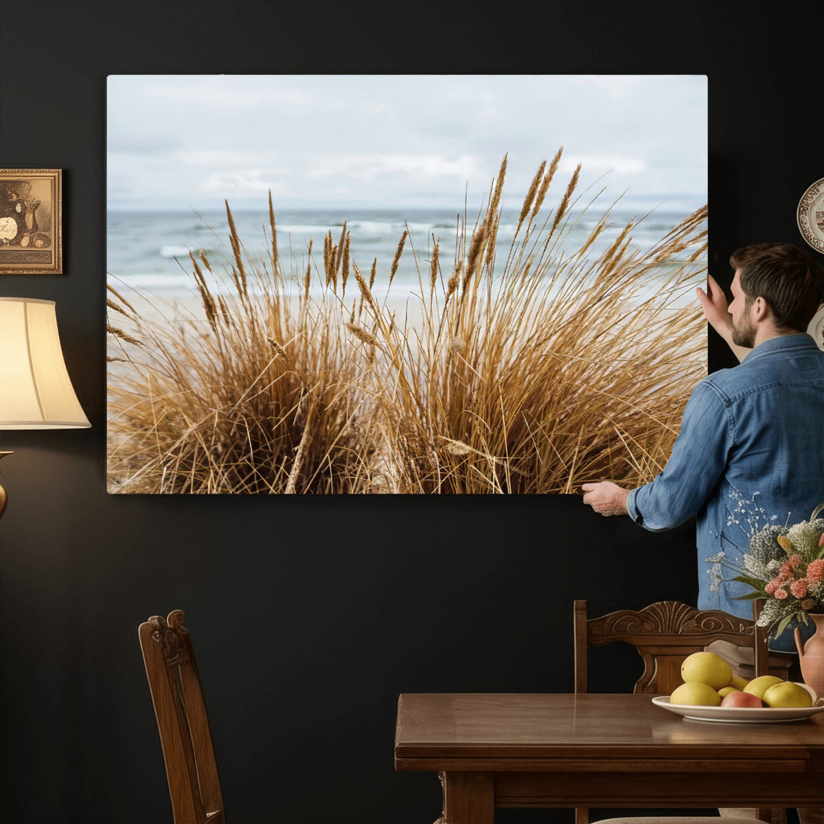 Beach Grass Wall Art Canvas Print – Framed Coastal Dunes Art
