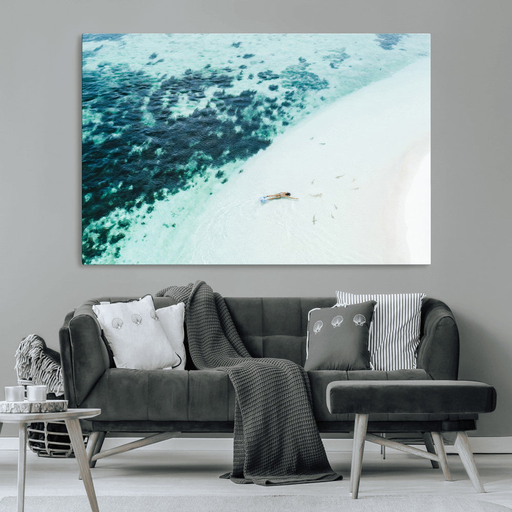 Minimal Beach Wall Art Canvas Print – Framed Ocean Swimming