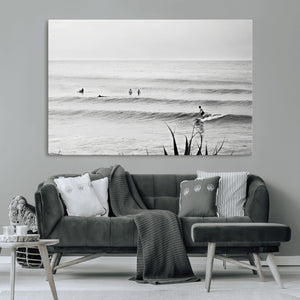 Surfer Silhouette Wall Art – Framed Calm Ocean Monochrome