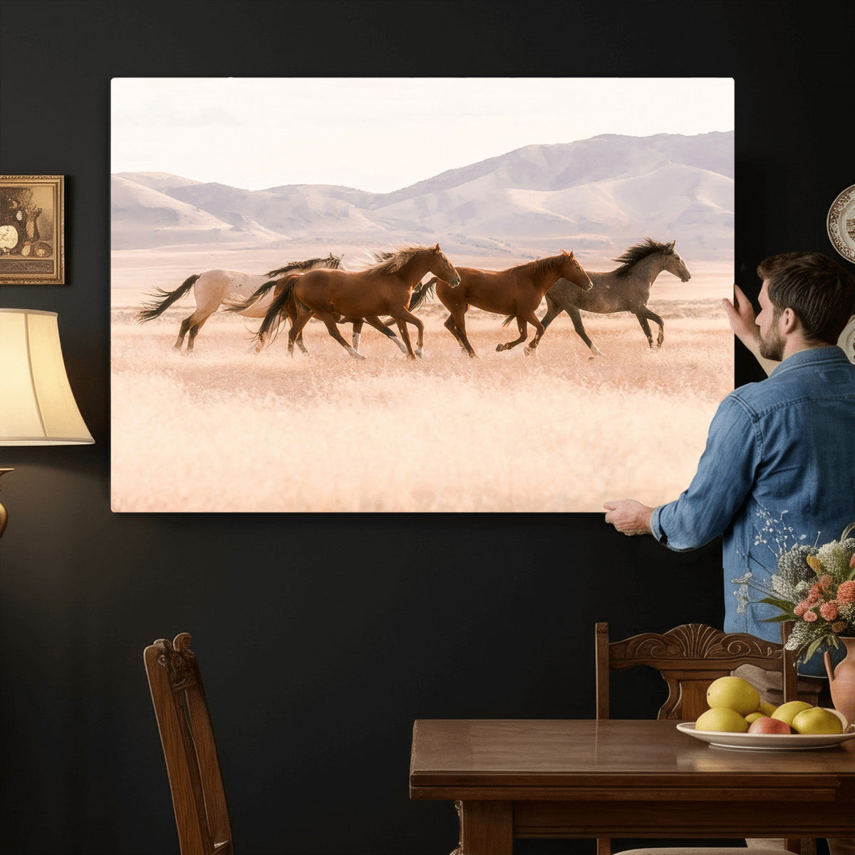Wild Horse Wall Art Canvas Print – Framed Rustic Western Art