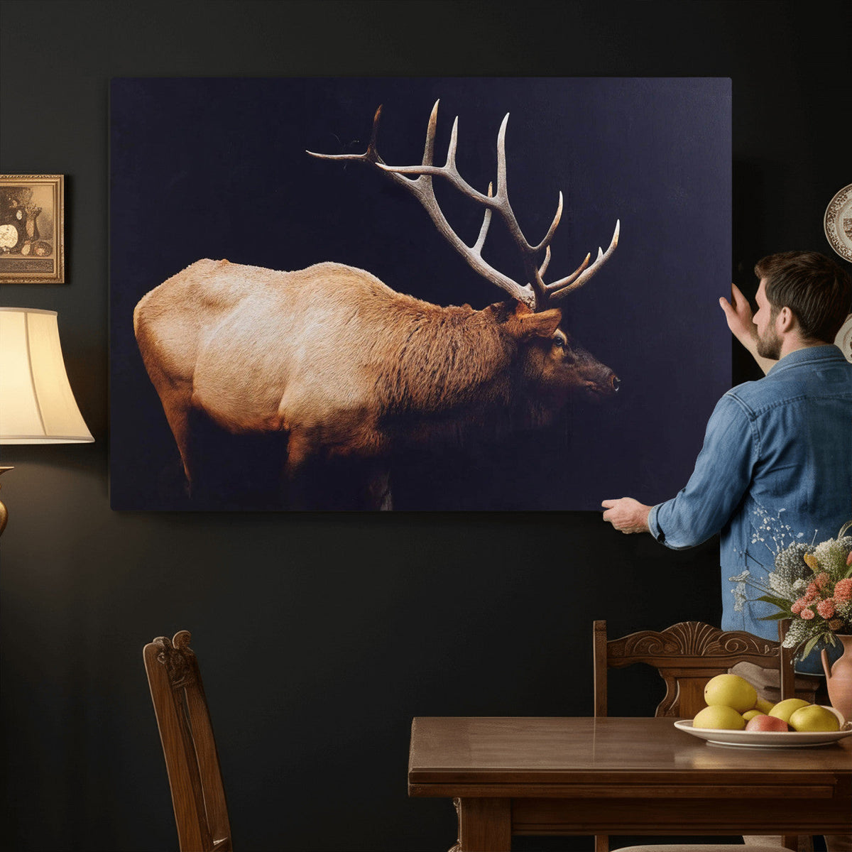 Rustic Elk Wall Art Canvas Print – Framed Moody Wildlife Art
