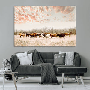 Cow Herd Wall Art Canvas Print – Framed Farmhouse Cattle